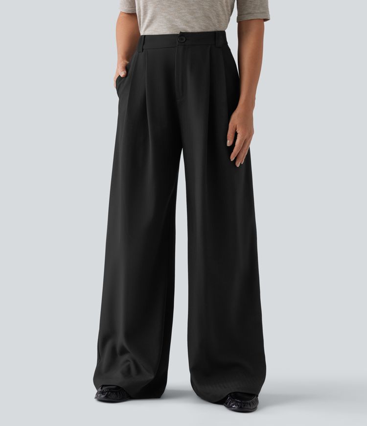 High Waisted Wide Leg Work Pants with Pockets