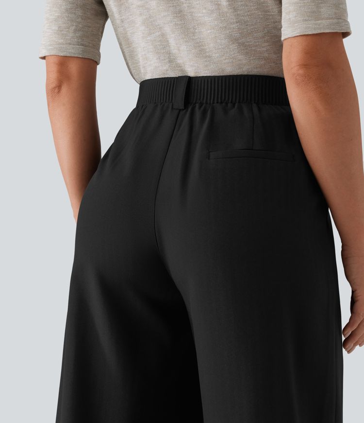 High Waisted Wide Leg Work Pants with Pockets