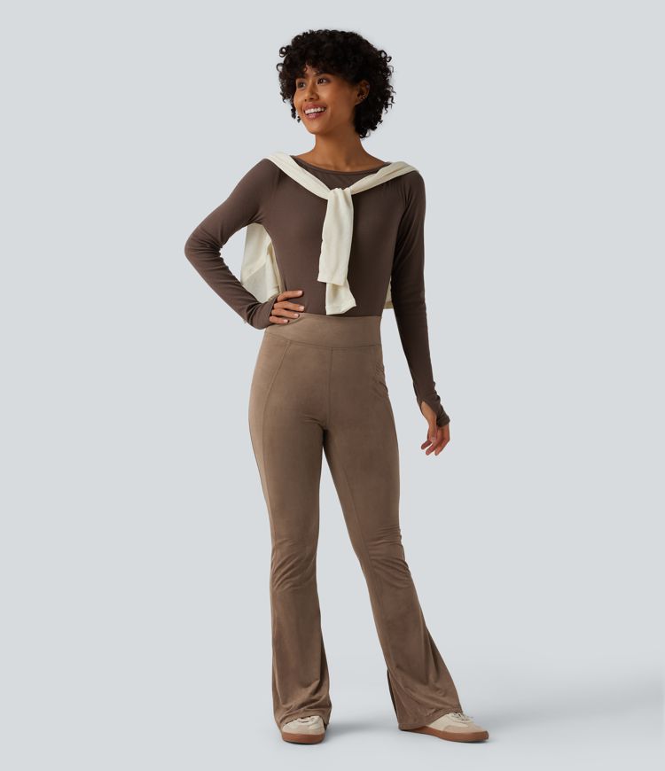 Lässige High-Waist-Bootcut-Leggings aus Wildleder