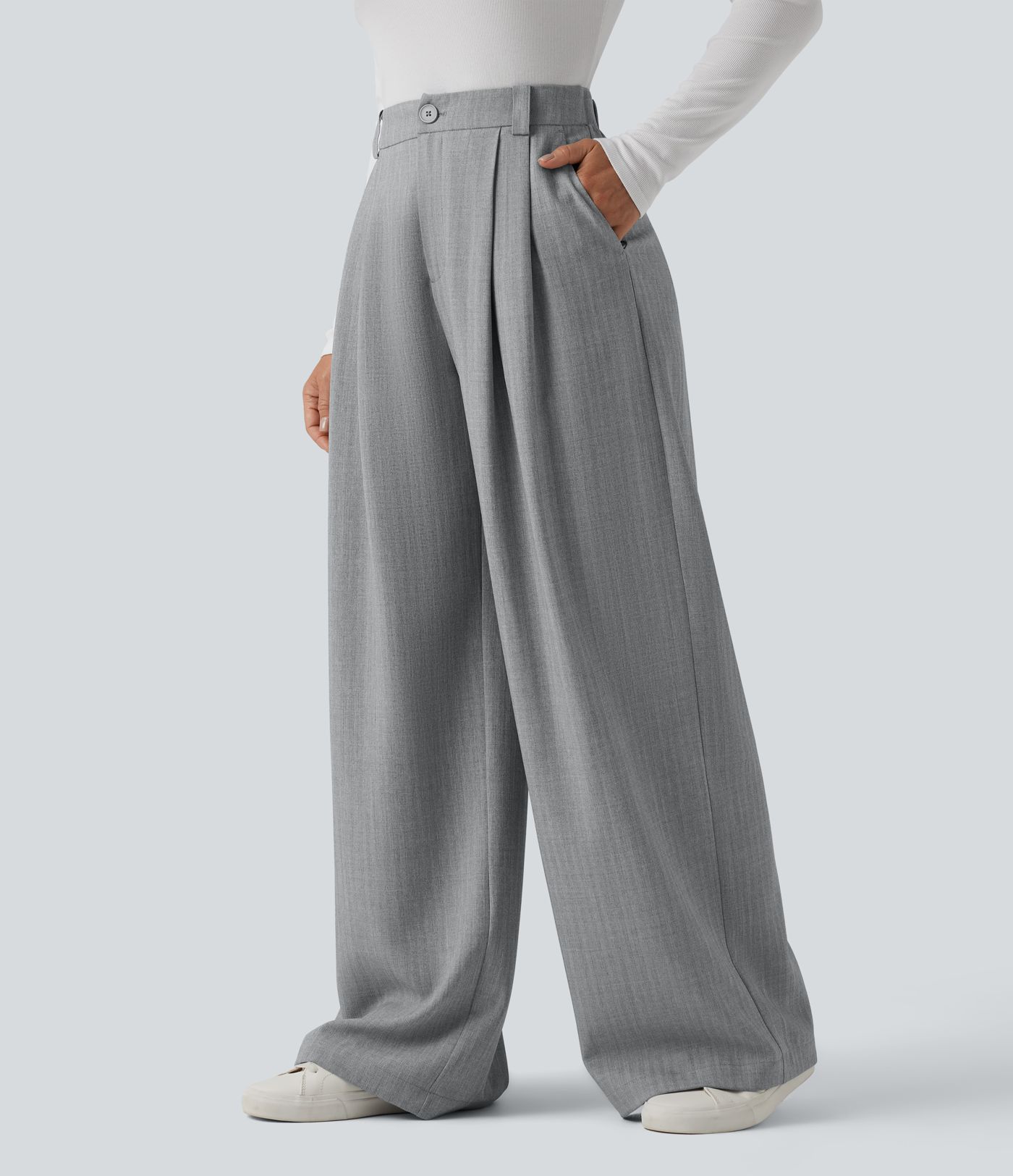 High Waisted Wide Leg Work Pants with Pockets