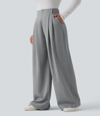 High Waisted Wide Leg Work Pants with Pockets