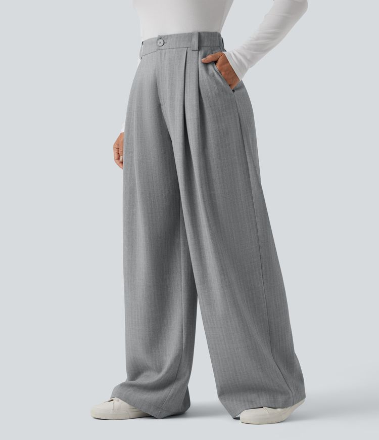 High Waisted Wide Leg Work Pants with Pockets