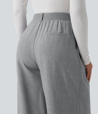 High Waisted Wide Leg Work Pants with Pockets