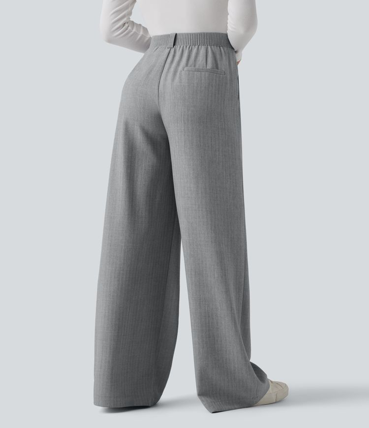 High Waisted Wide Leg Work Pants with Pockets