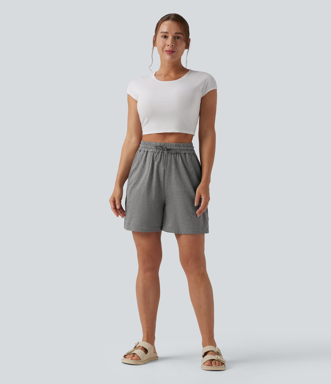 High Waisted Drawstring Casual Baggy Shorts 5'' with Pockets