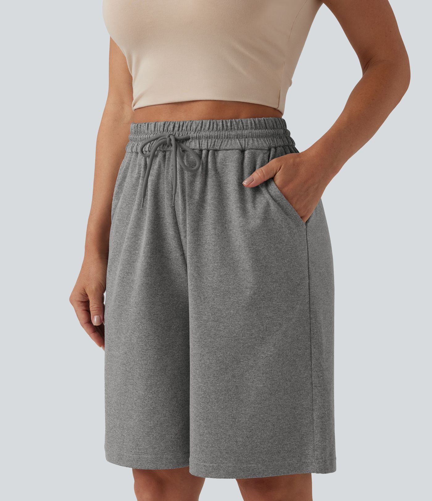 High Waisted Drawstring Casual Bermuda Shorts 9.5'' with Pockets