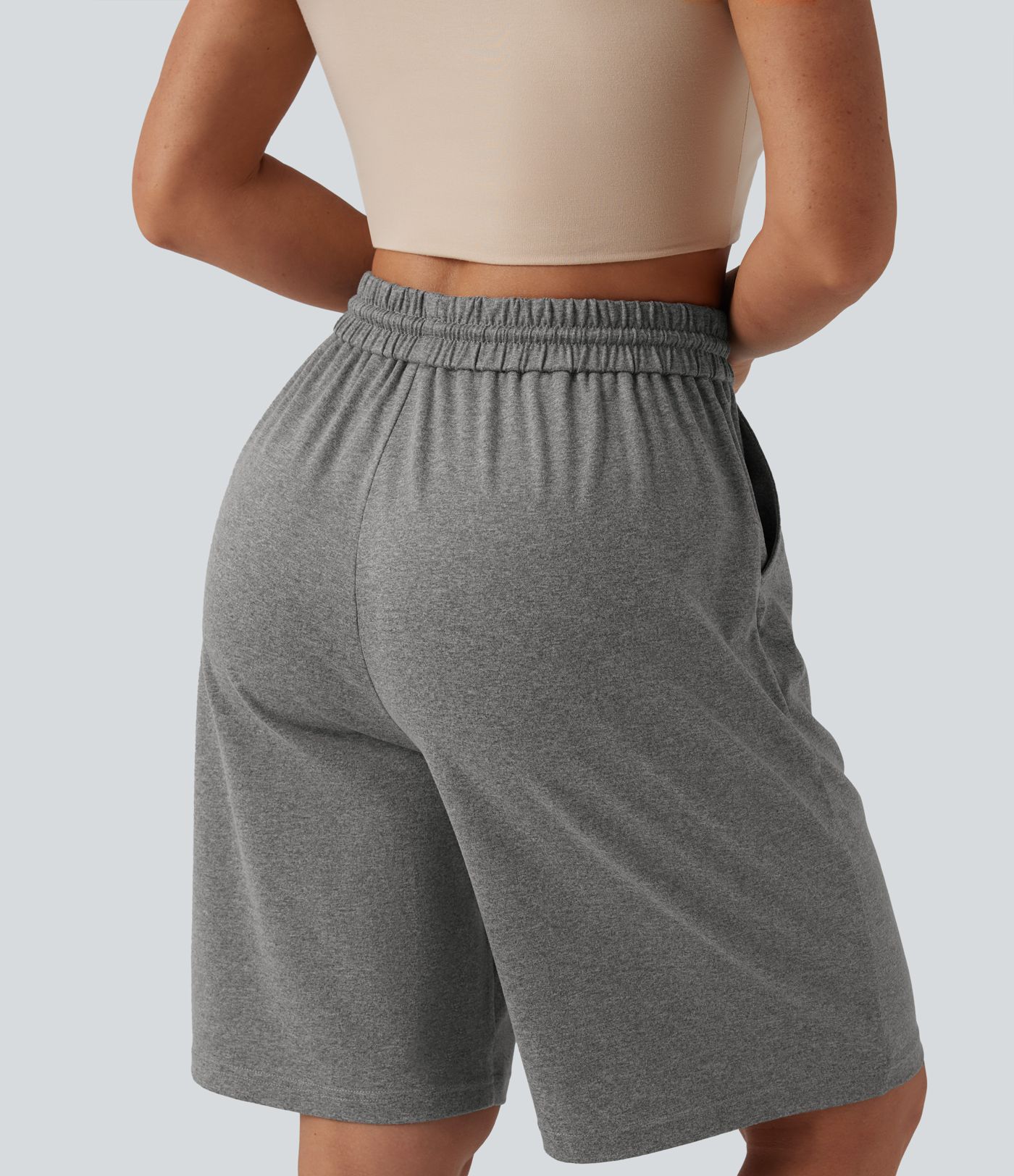 High Waisted Drawstring Casual Bermuda Shorts 9.5'' with Pockets