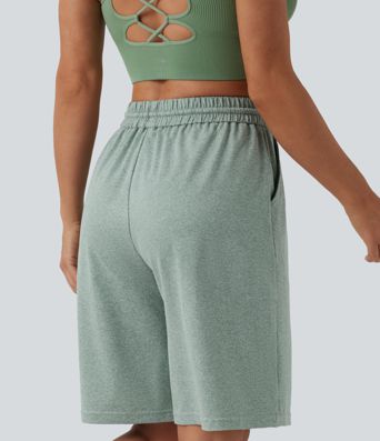 Laisvo kirpimo kasdieniai šortai su aukšta juosmens linija ir raišteliu, 10'' su kišenėmis