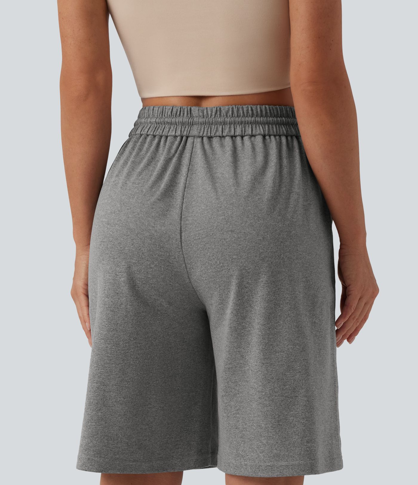 High Waisted Drawstring Casual Bermuda Shorts 9.5'' with Pockets