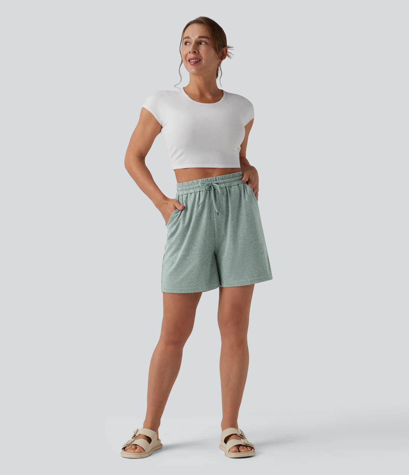 High Waisted Drawstring Casual Baggy Shorts 5'' with Pockets