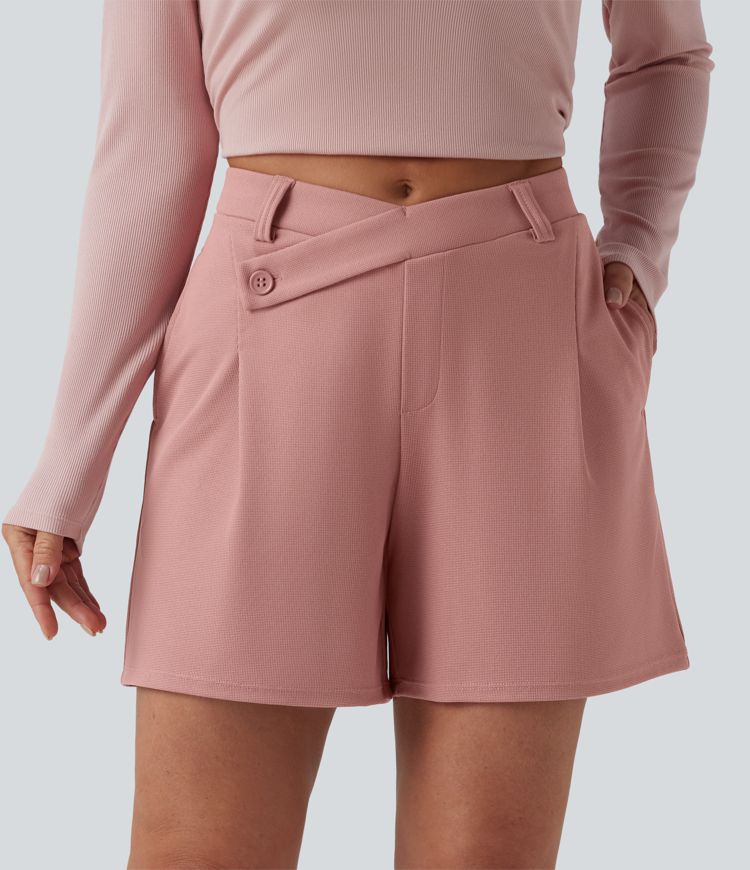 Asymmetric Mid Rise Waffle Work Baggy Shorts 5'' with Pockets