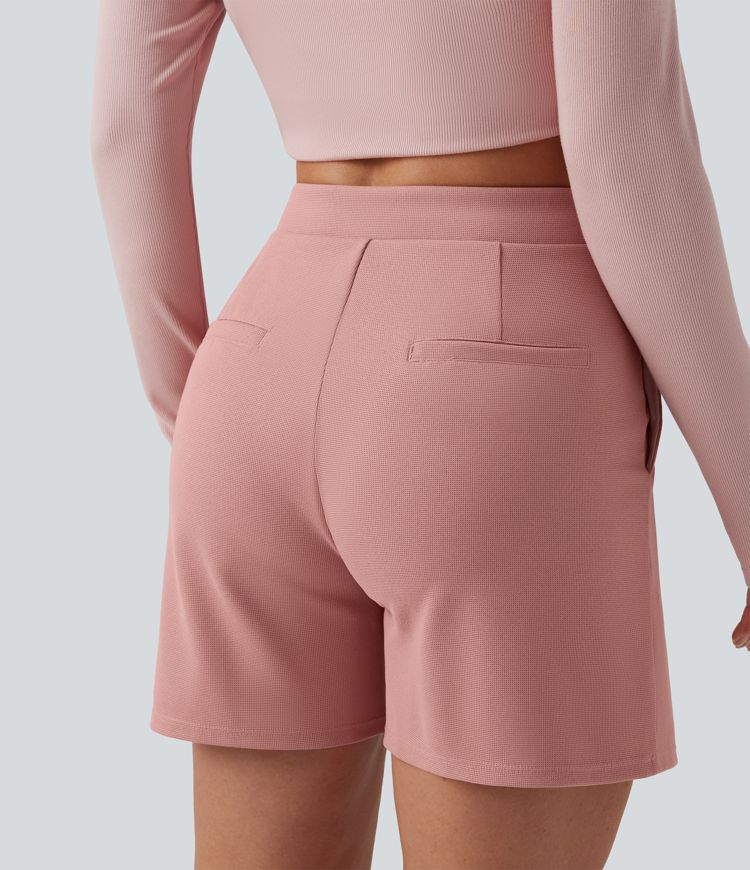 Asymmetric Mid Rise Waffle Work Baggy Shorts 5'' with Pockets