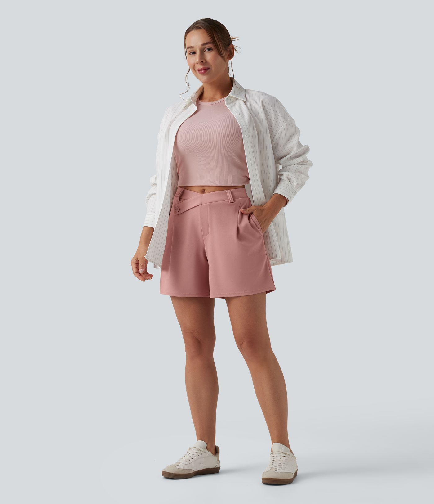 Asymmetric Mid Rise Waffle Work Baggy Shorts 5'' with Pockets