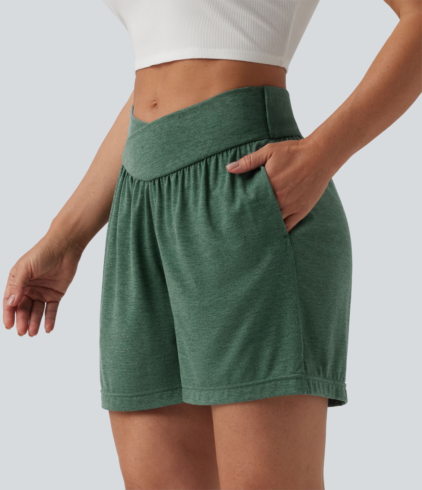 High Waisted Crossover Casual Shorts 5'' with Pockets