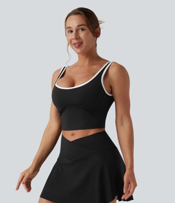 U-Neck Color Block Cropped Workout Tank Top