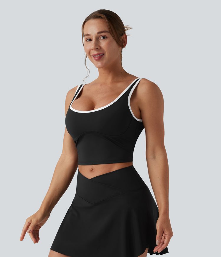 U-Neck Color Block Cropped Workout Tank Top