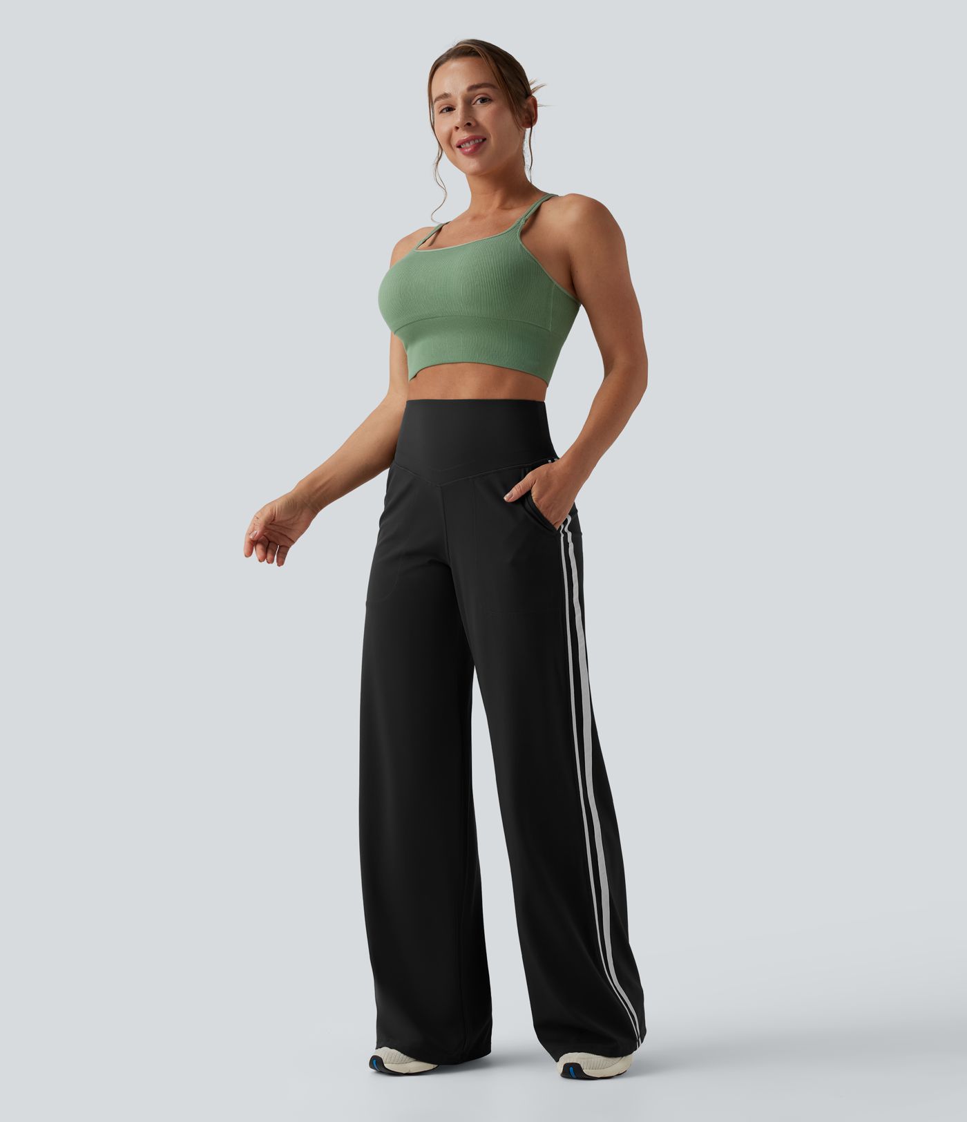 Halara UltraSculpt™ High Waisted Tummy Control Color Block Stripes Yoga Baggy Pants with Pockets