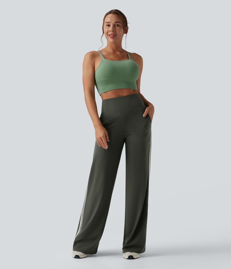 Halara UltraSculpt™ High Waisted Tummy Control Color Block Stripes Yoga Baggy Trousers with Pockets