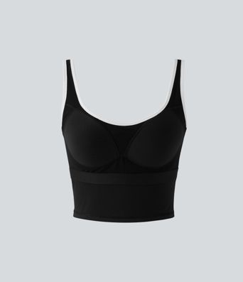 U-Neck Color Block Cropped Workout Tank Top