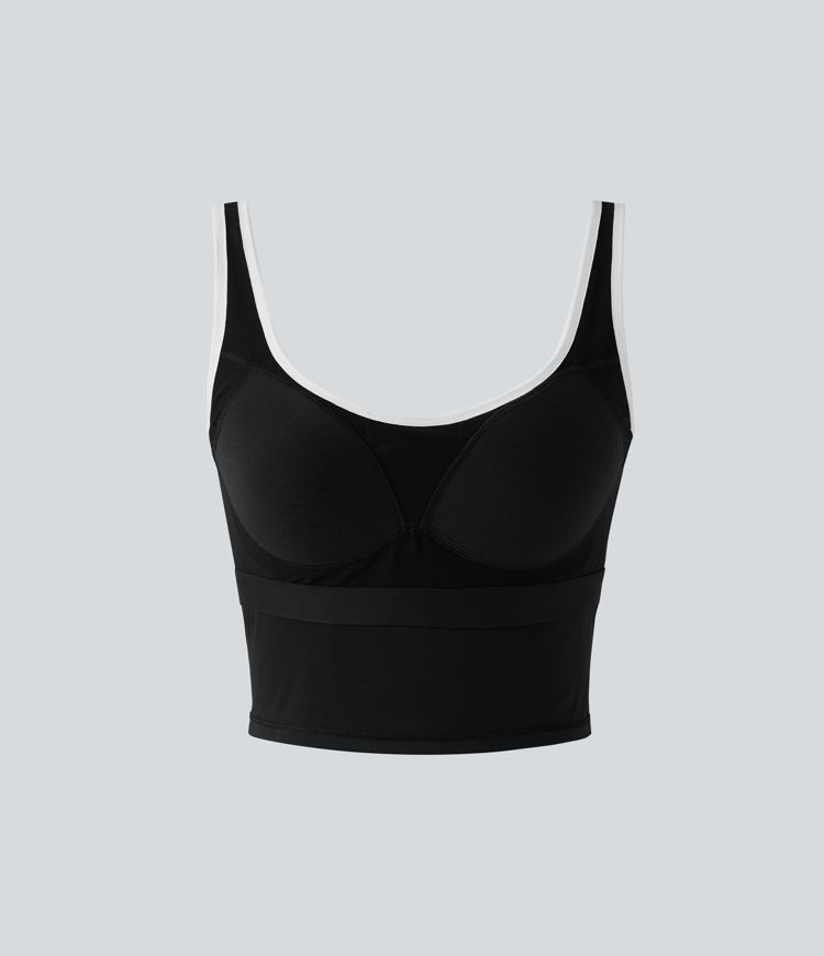 U-Neck Color Block Cropped Workout Tank Top