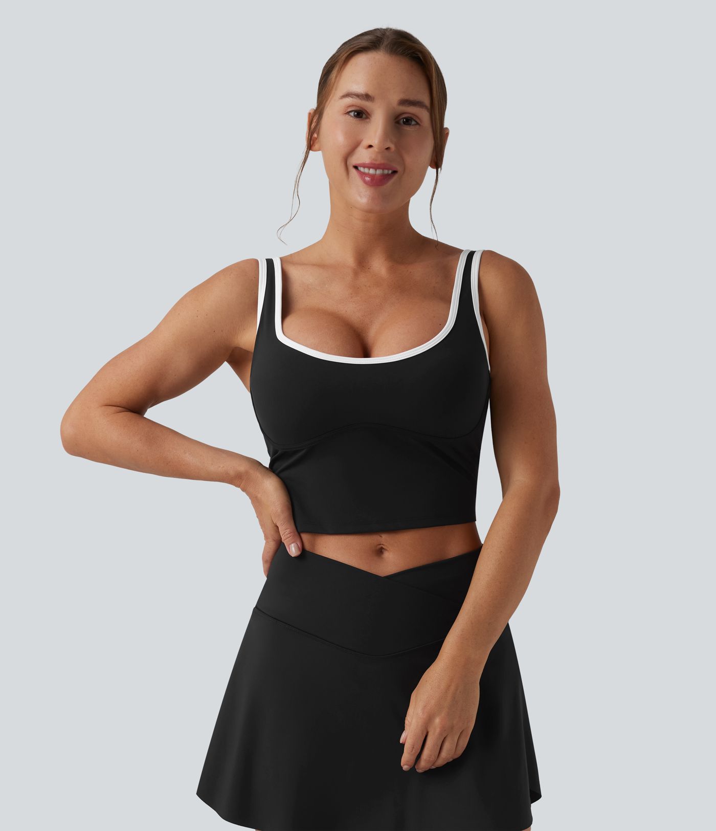 U-Neck Color Block Cropped Workout Tank Top