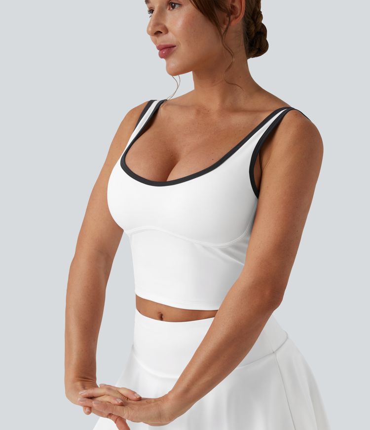 U-Neck Color Block Cropped Workout Tank Top