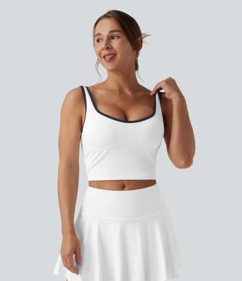 U-Neck Color Block Cropped Workout Tank Top