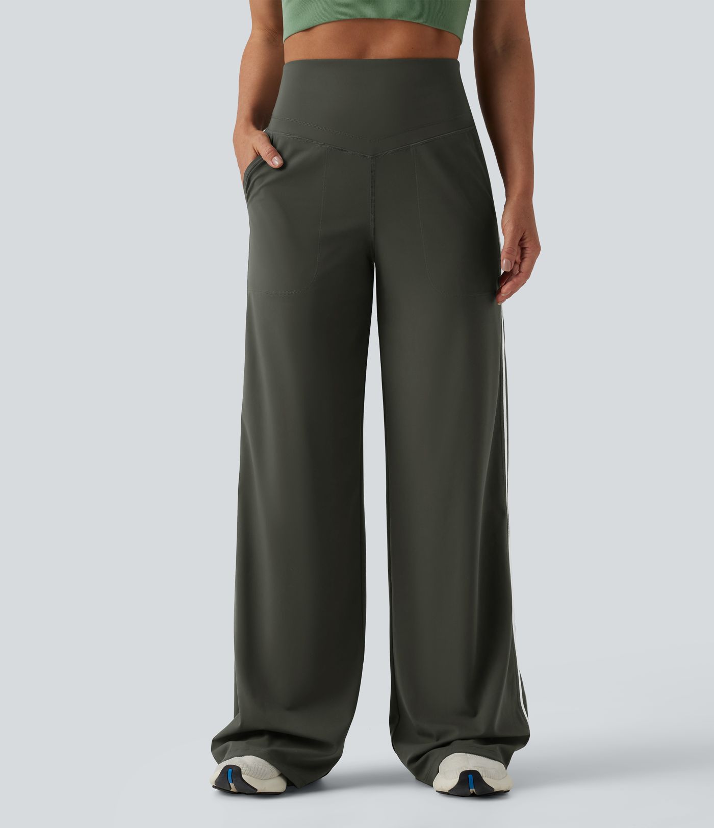 Halara UltraSculpt™ High Waisted Tummy Control Color Block Stripes Yoga Baggy Trousers with Pockets