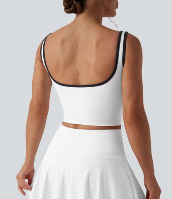 U-Neck Color Block Cropped Workout Tank Top