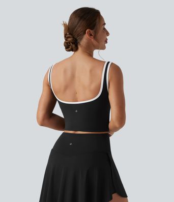 U-Neck Color Block Cropped Workout Tank Top