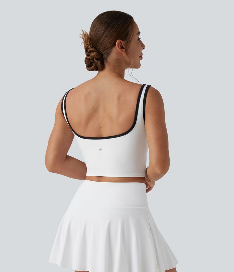 U-Neck Color Block Cropped Workout Tank Top