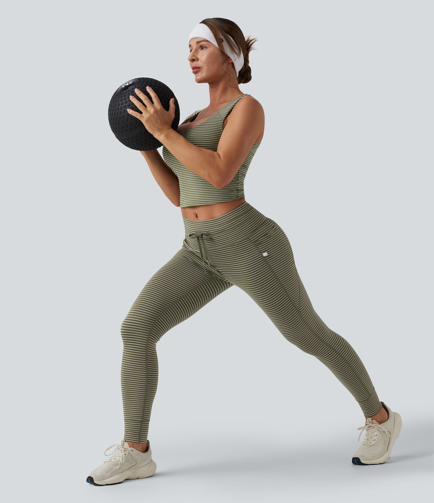 Square Neck Stripe Cropped Workout Tank Top