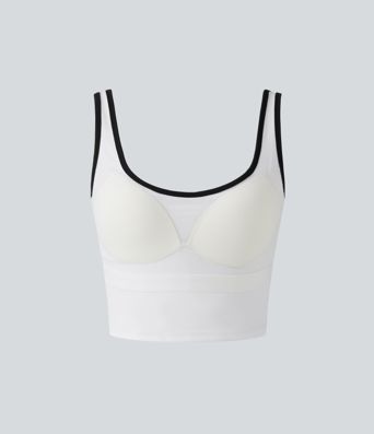 U-Neck Color Block Cropped Workout Tank Top