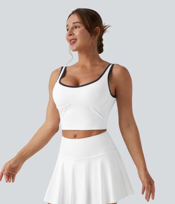 U-Neck Color Block Cropped Workout Tank Top