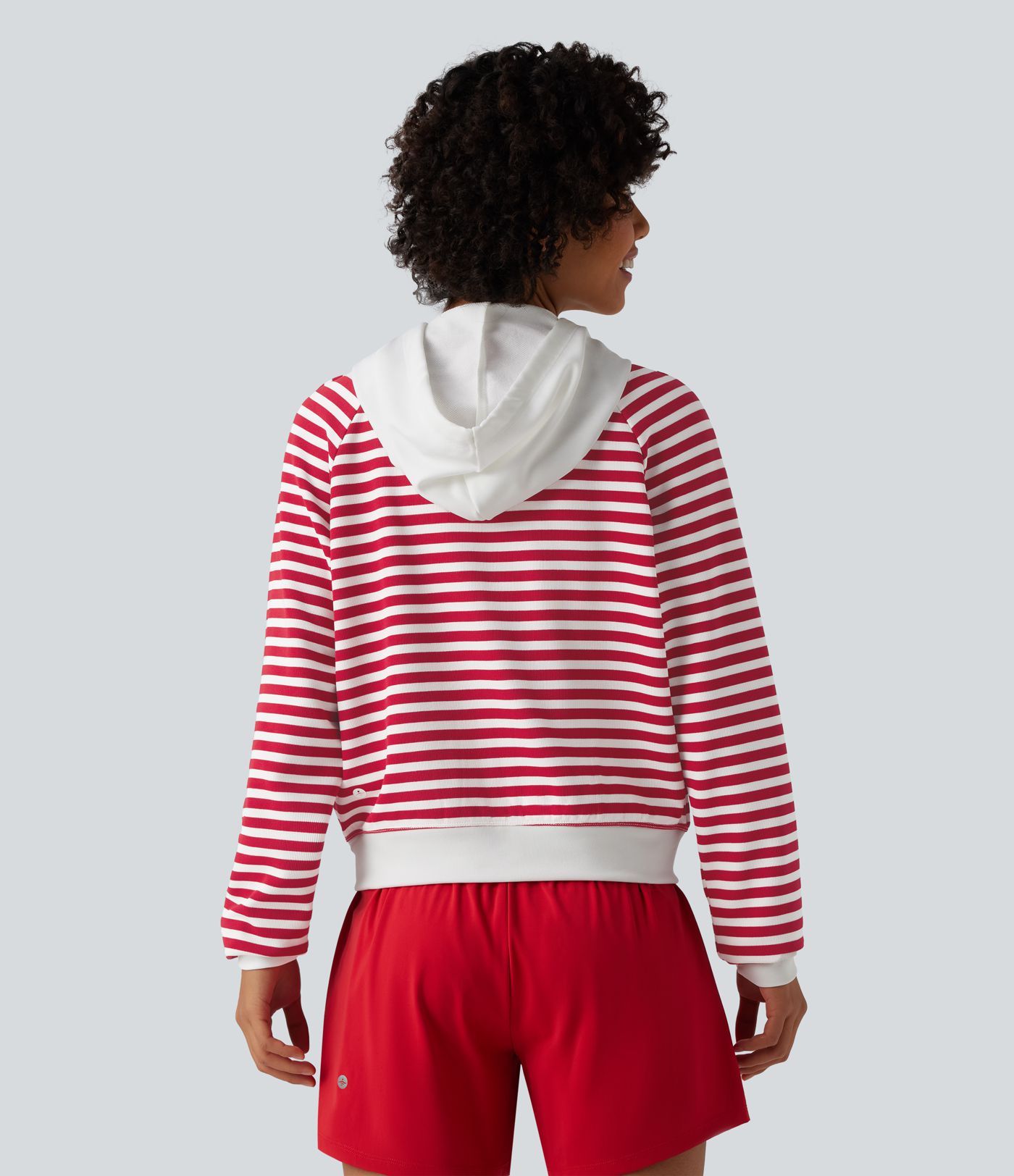Hooded Stripes Waffle Yoga Jacket with Pockets