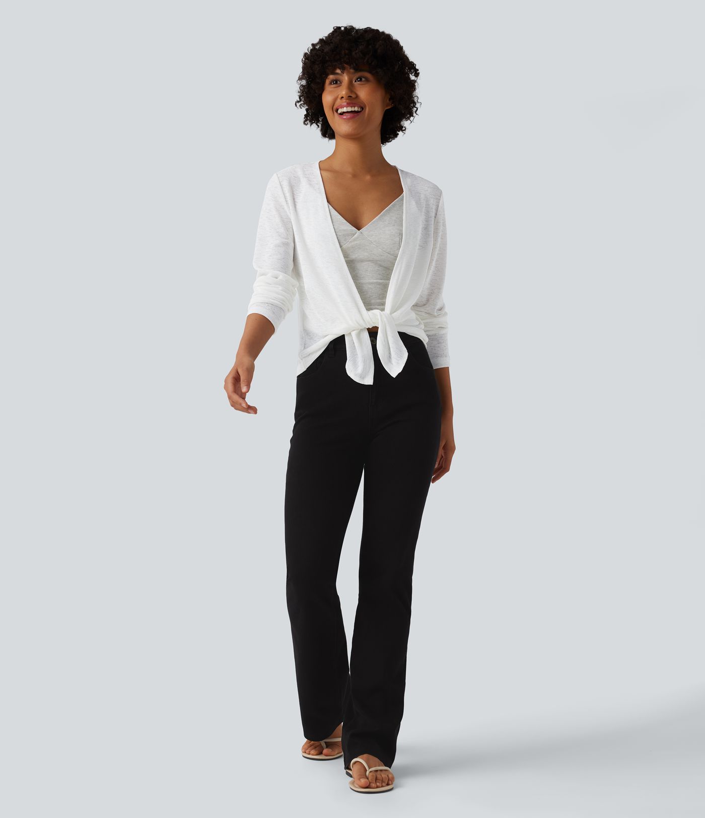 Semi Sheer Long Sleeve Casual Open Front Top