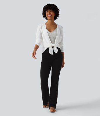 Semi Sheer Long Sleeve Casual Open Front Top