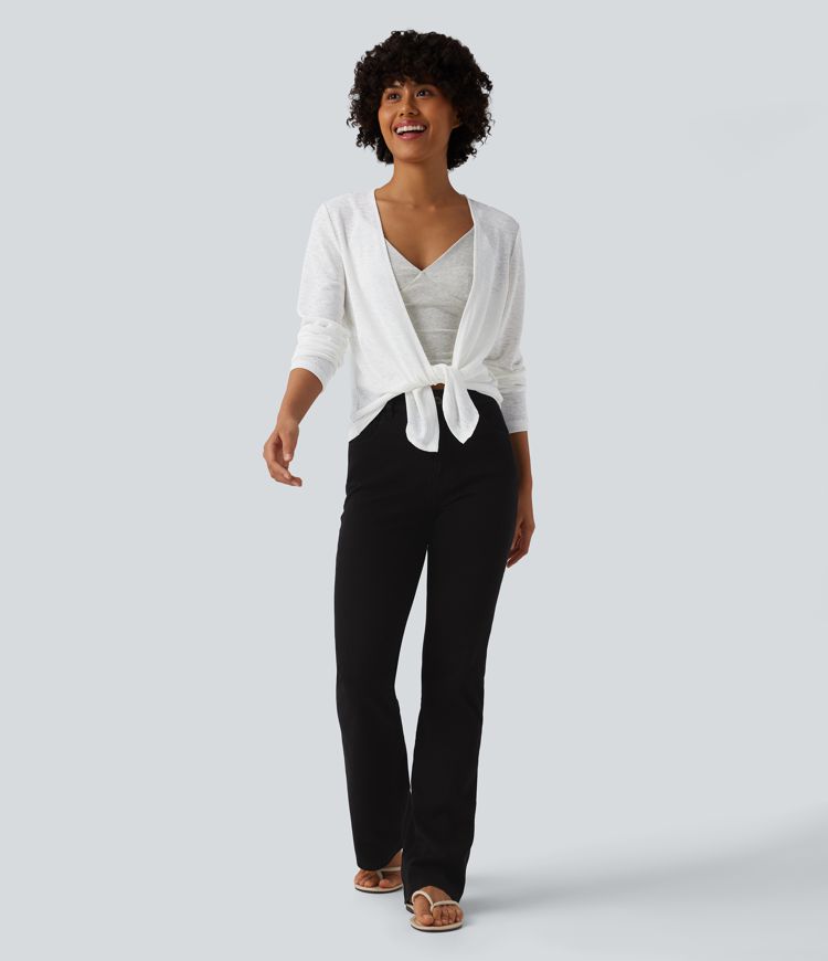 Semi Sheer Long Sleeve Casual Open Front Top
