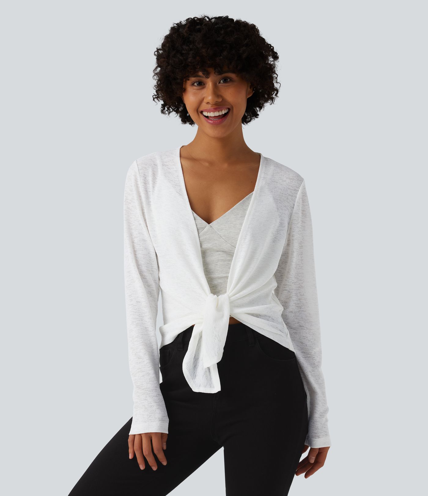 Semi Sheer Long Sleeve Casual Open Front Top