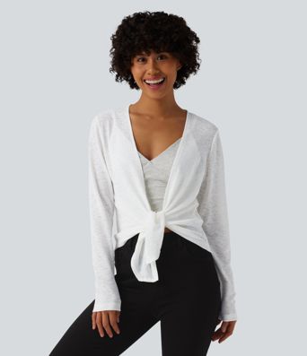 Semi Sheer Long Sleeve Casual Open Front Top