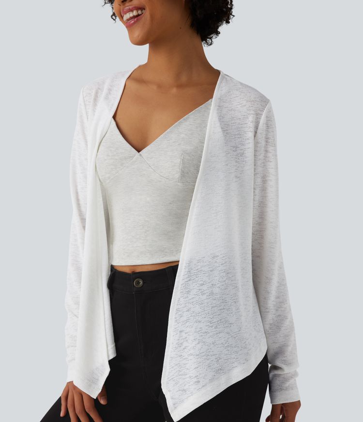 Semi Sheer Long Sleeve Casual Open Front Top