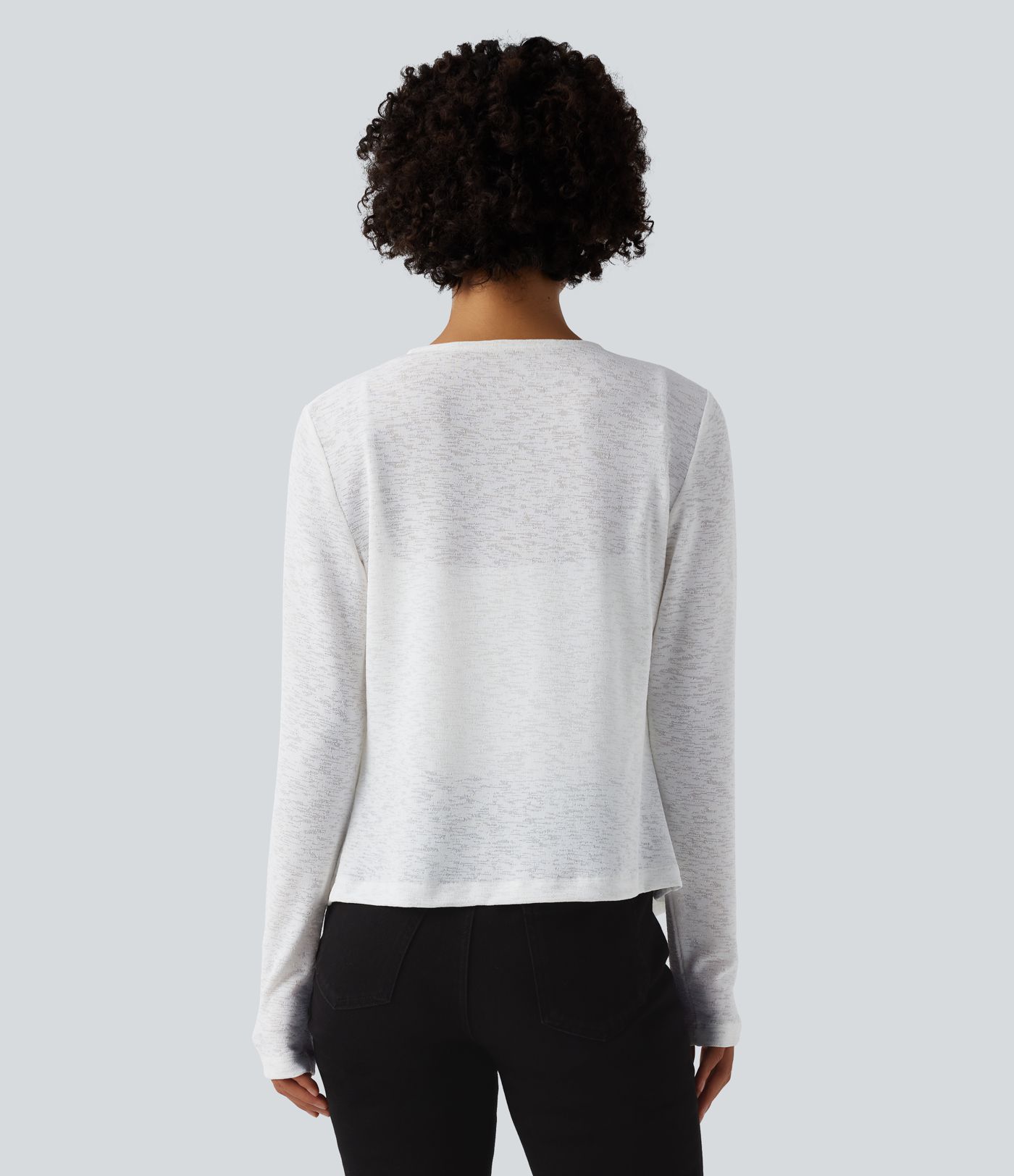 Semi Sheer Long Sleeve Casual Open Front Top