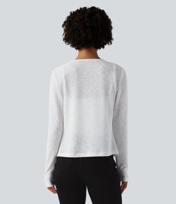 Semi Sheer Long Sleeve Casual Open Front Top