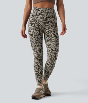 Halara UltraSculpt™ SoCinched leggings de yoga de talle alto con estampado de leopardo, efecto moldeador para el abdomen y con bolsillos