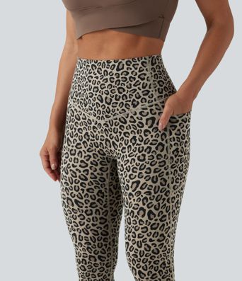 Halara UltraSculpt™ SoCinched leggings de yoga de talle alto con estampado de leopardo, efecto moldeador para el abdomen y con bolsillos
