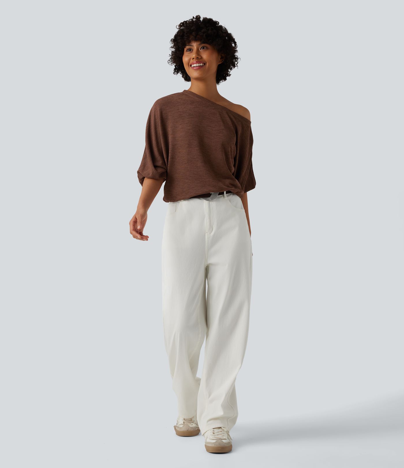 Semi Sheer One-shoulder 3/4 Sleeve Ruched Casual T-Shirt