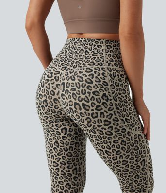 Halara UltraSculpt™ SoCinched leggings de yoga de talle alto con estampado de leopardo, efecto moldeador para el abdomen y con bolsillos