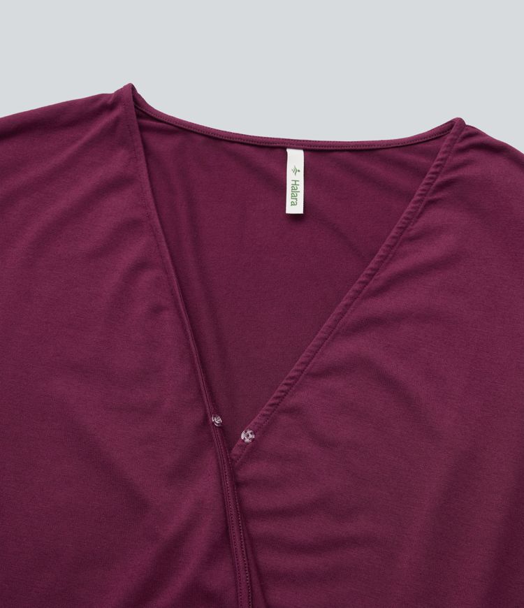 V Neck Crossover Long Sleeve Work Blouse