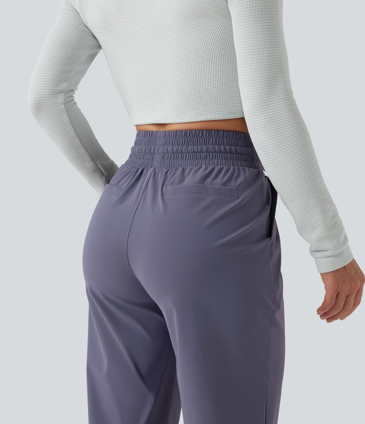 High Waisted Drawstring Tapered Quick Dry Casual Pants with Pockets
