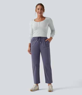 High Waisted Drawstring Tapered Quick Dry Casual Pants with Pockets